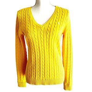 Lauren Ralph Lauren Yellow Cable Knit V-Neck Sweater